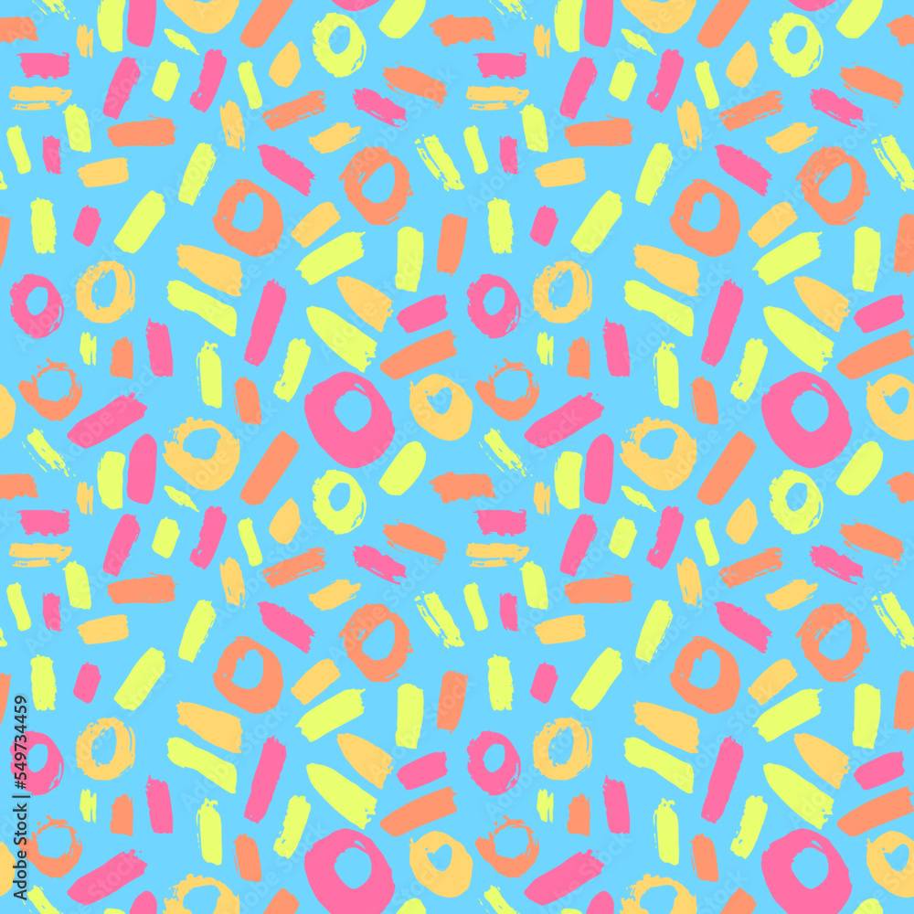 Dry Brush Colorful Pastel Strokes and Circles Seamless Pattern. Hand Drawn Artwork Abstract Vector Background Dry Brush Colorful Pastel Strokes and Circles Seamless Pattern. Hand Drawn Artwork Abstract Vector Background