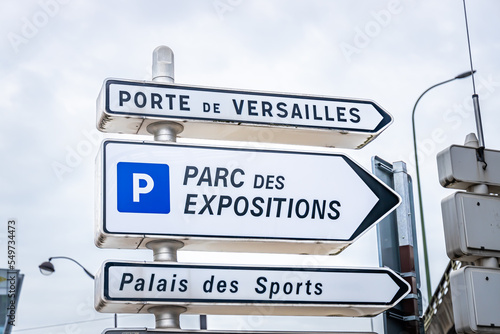 Fototapeta Naklejka Na Ścianę i Meble -  Porte de Versailles and Parc des Expositions road sign in Paris France 