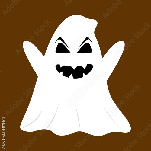 Ghost spook with scaring spooky face expression. Funny Halloween phantom spirit frightening. Magic kawaii boo character for Halloween holiday. Isolated flat vector illustration