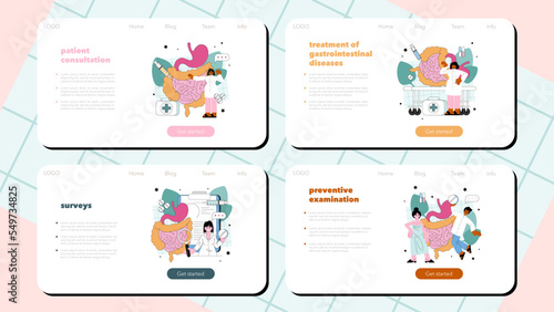Gastroenterology doctor web banner or landing page set. Colon