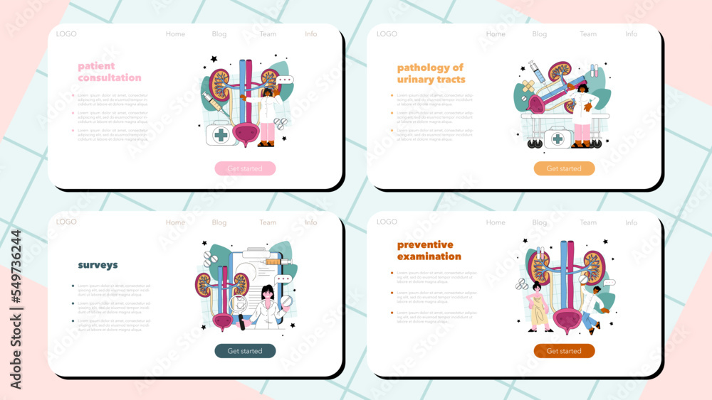 Urologist web banner or landing page set. Urinary system examination Urologist web banner or landing page set. Urinary system examination