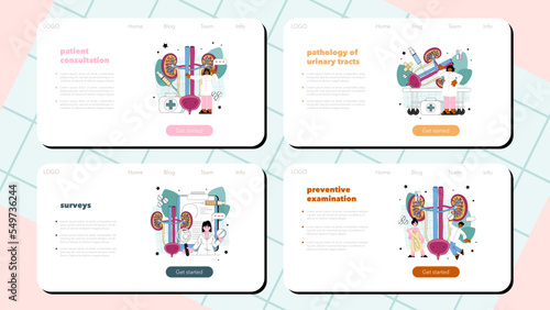 Urologist web banner or landing page set. Urinary system examination