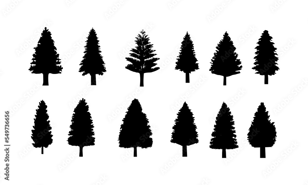 Pine Tree Silhouette tree vector set