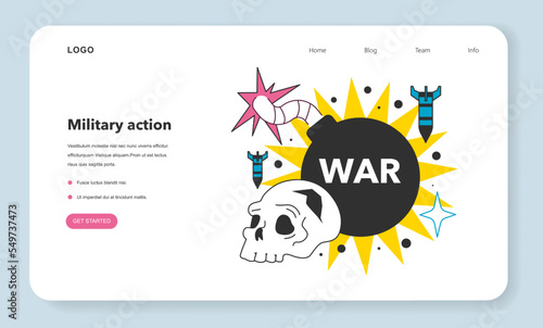 Military action as a financial inflation cause web banner or landing page.