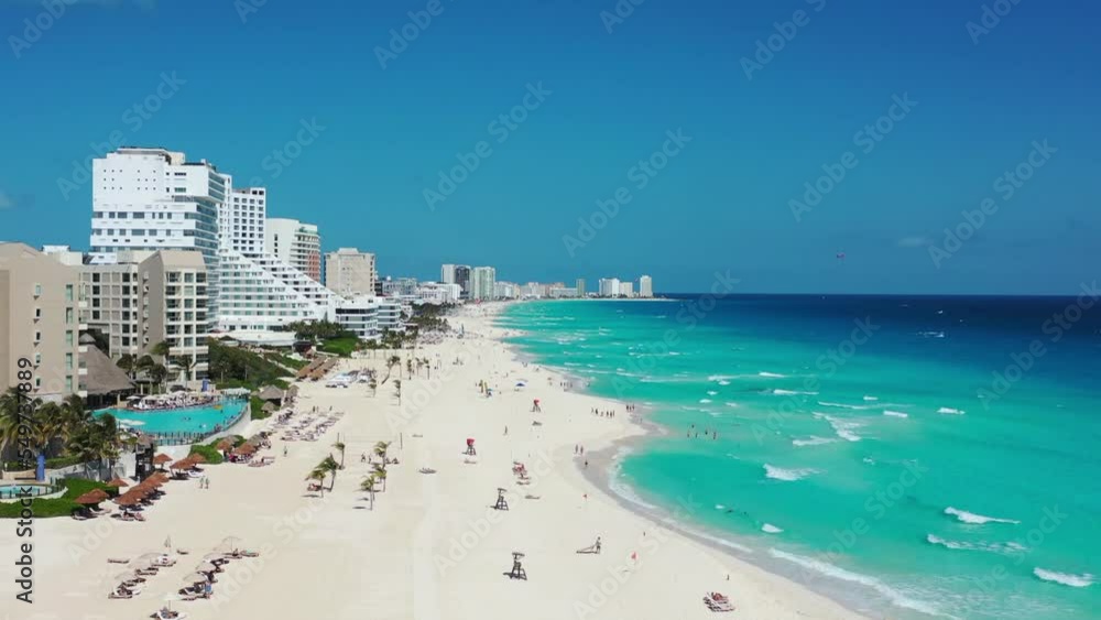Cancun, Mexico. A hotel zone and public beach aerial view Cancun, Mexico. A hotel zone and public beach aerial view
