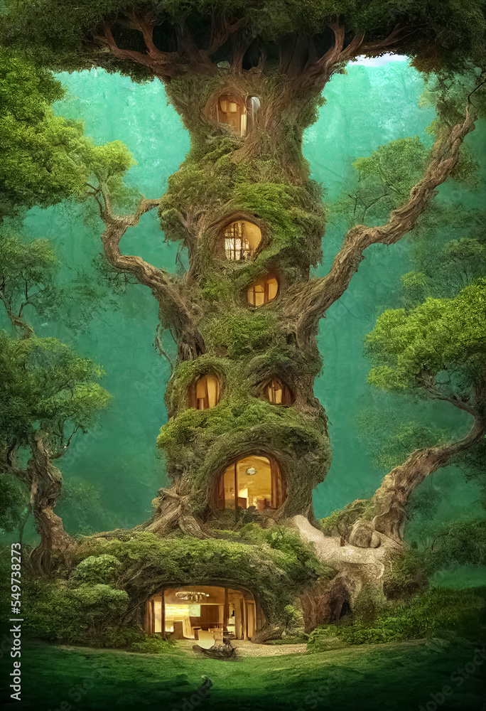 a tree house in a cool forest and can enjoy the view directly.