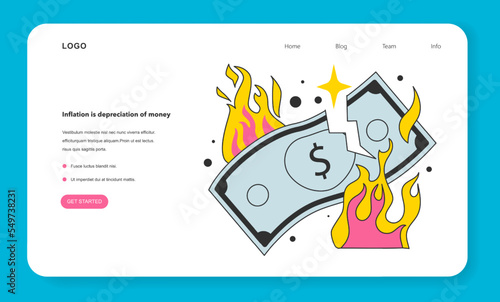 Inflation is depreciation of money web banner or landing page
