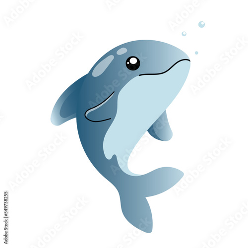 Cute dolphin cartoon jumping on a white background. Vector illustration with sea animal in cartoon style. Vector illustration