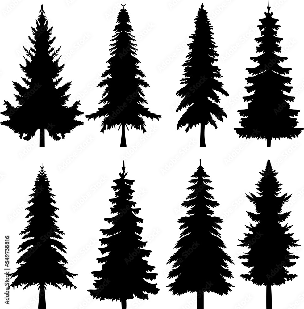 Obraz premium christmas tree silhouette set design vector isolated