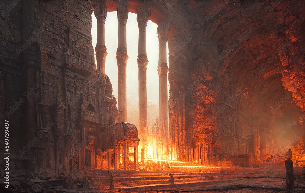 of the Ancient City carved into the mountainside Epic Fantasy