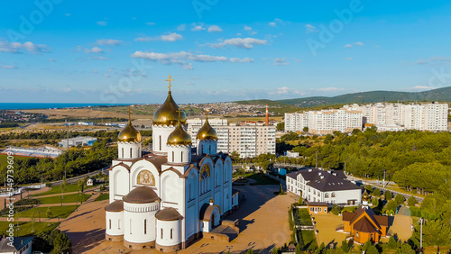 Gelendzhik, Russia. Cathedral of St. Andrew the First-Called. Andreevsky park, Aerial View