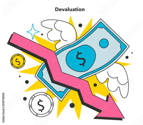 Devaluation. Economics crisis management. Growing up prices and value