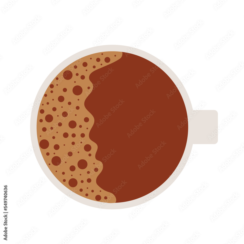 simple flat white cup with hot brown cofee, tea top view simple flat white cup with hot brown cofee, tea top view