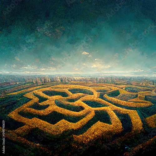 Upview of Giant Maze Labyrinth Fantasy Landscape - Digital Art, Concept Art photo