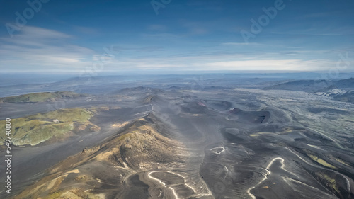 Aerial view of volcanic landscape in Iceland highlands, Southern, Iceland.
