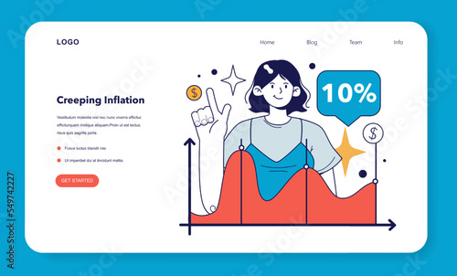 Creeping inflation web banner or landing page. Price increases and the value