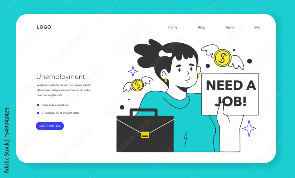 Unemployment web banner or landing page. Social problem of occupancy Unemployment web banner or landing page. Social problem of occupancy