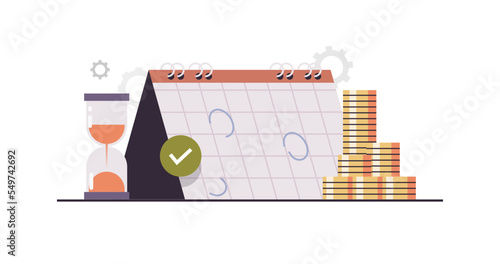 Financial literacy and agreed payment schedule, deadline reminder, cashless transactions flat vector illustration.