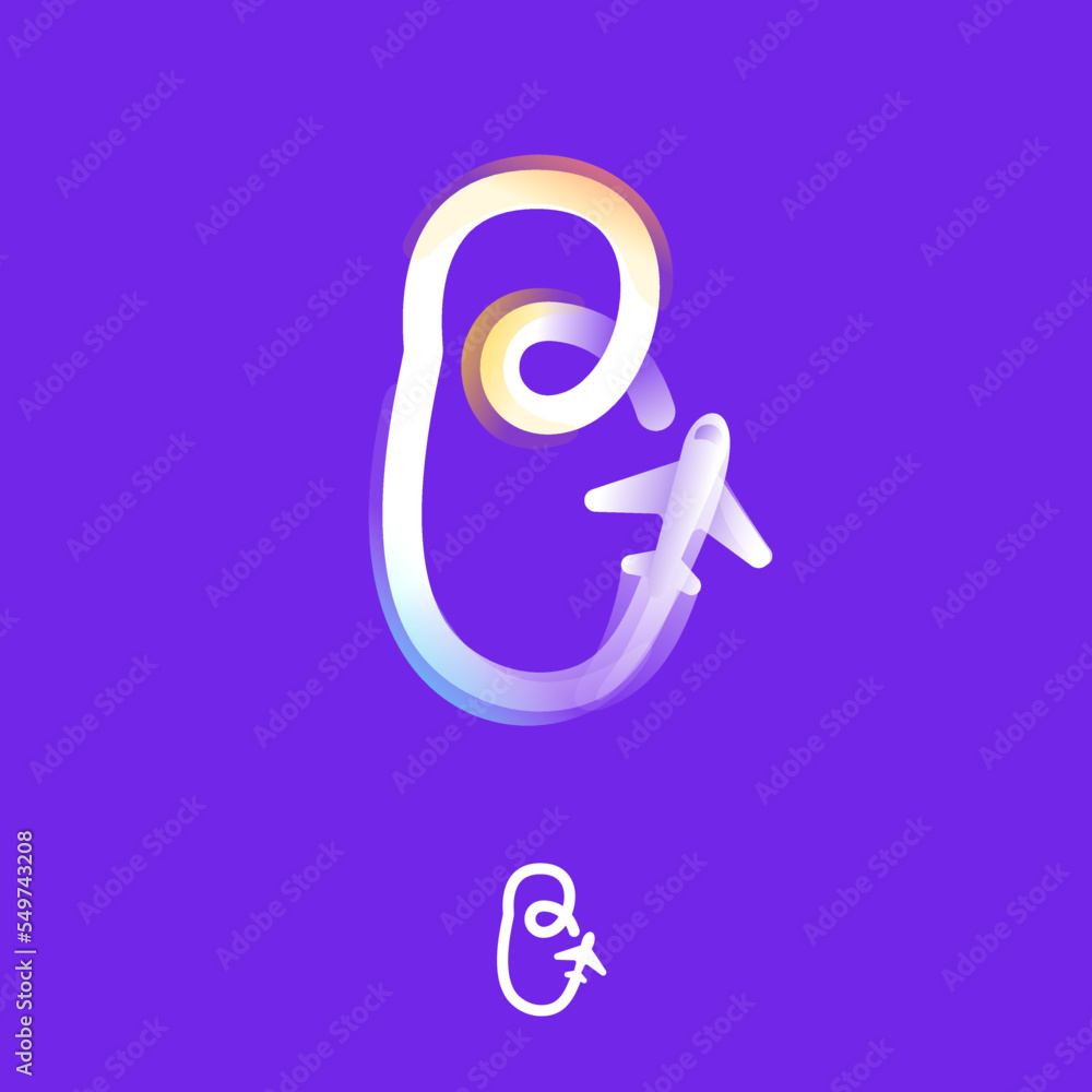 Letter I logo made of one gradient line with plane icon and rainbow shine. Overlapping multicolor emblem. Letter I logo made of one gradient line with plane icon and rainbow shine. Overlapping multicolor emblem.
