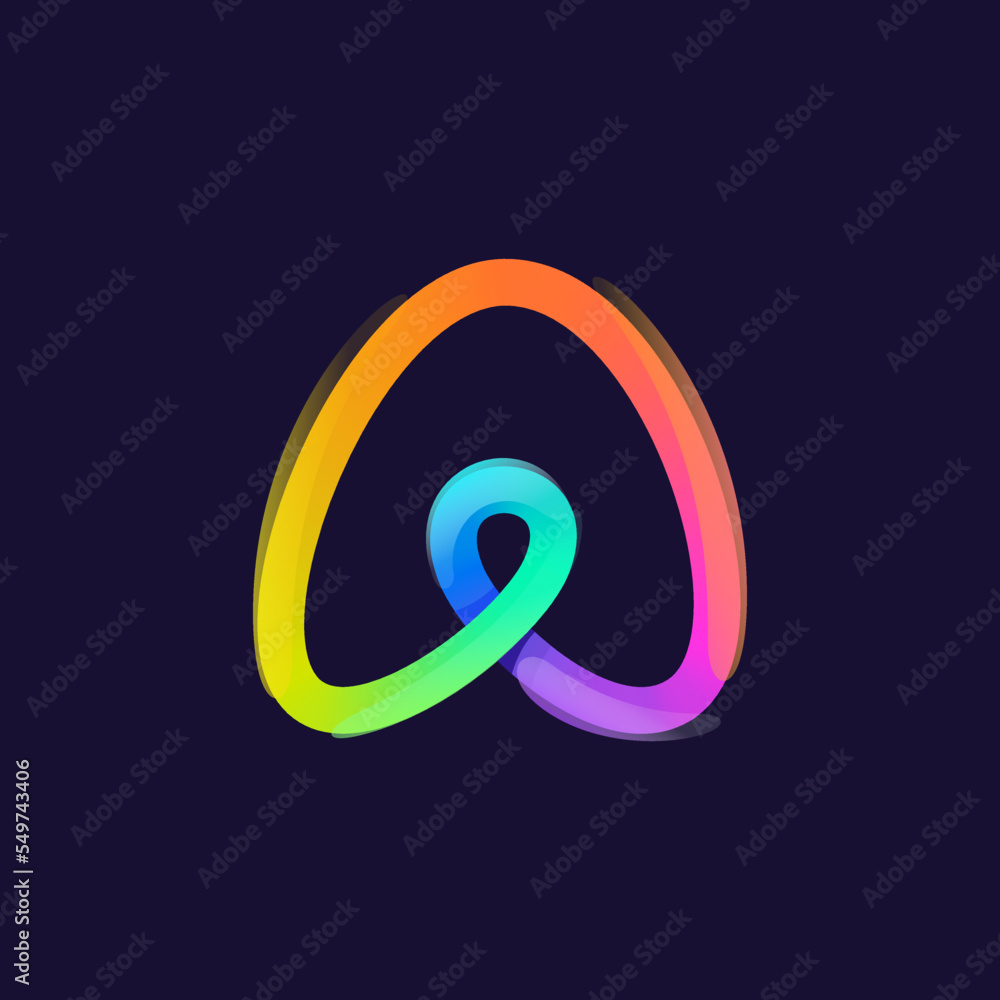 Letter A logo. Rainbow gradient one line icon. Overlapping multicolor emblem with glossy shine. Letter A logo. Rainbow gradient one line icon. Overlapping multicolor emblem with glossy shine.
