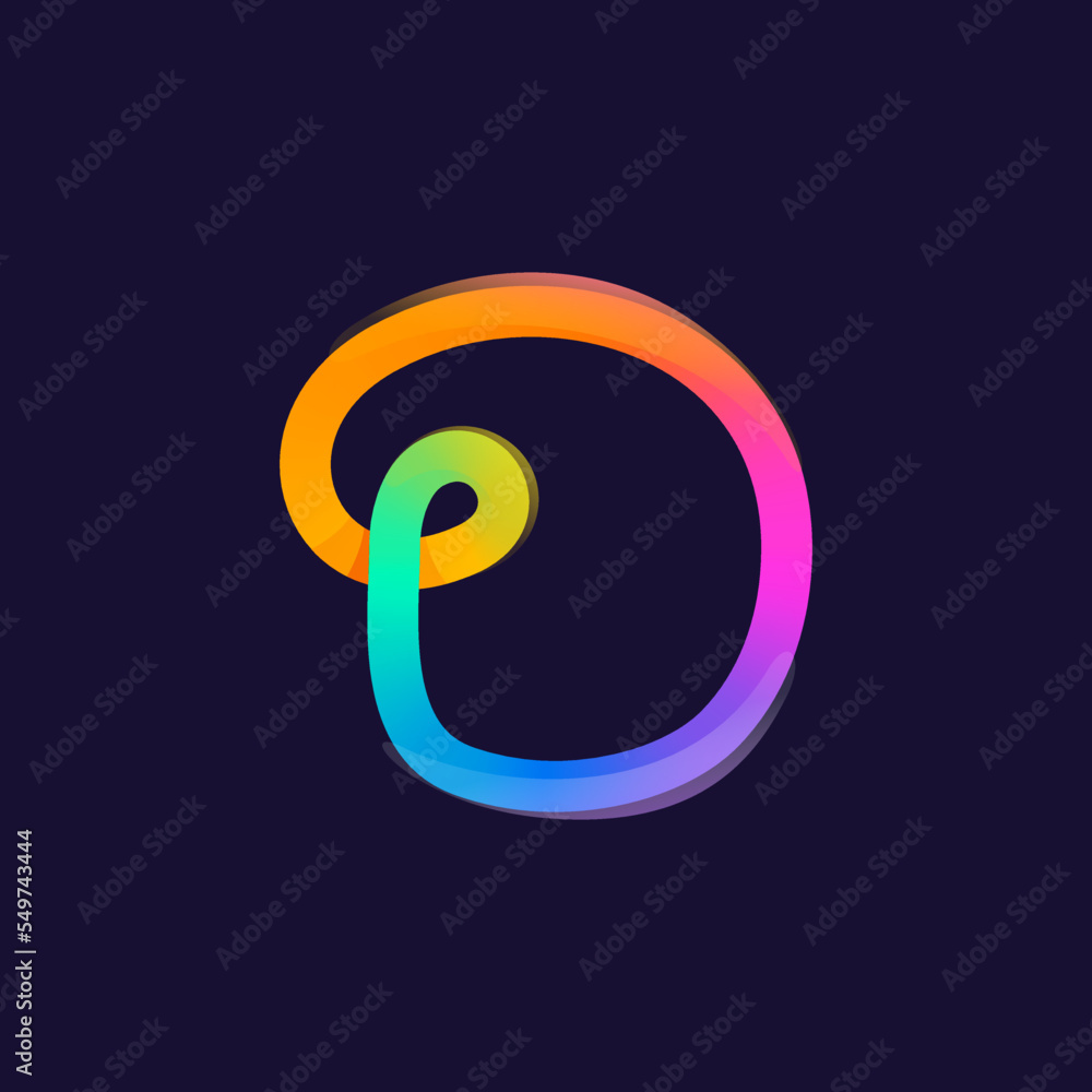 Letter D logo. Rainbow gradient one line icon. Overlapping multicolor emblem with glossy shine. Letter D logo. Rainbow gradient one line icon. Overlapping multicolor emblem with glossy shine.