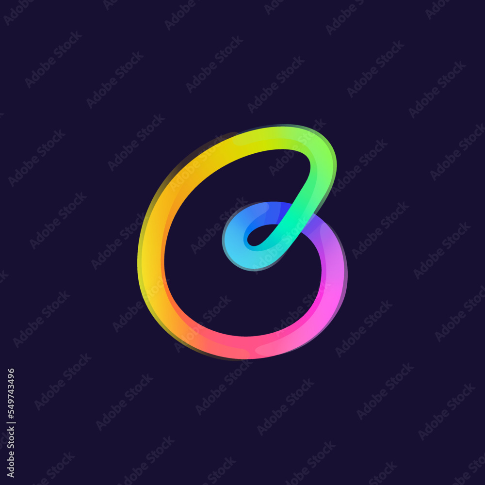 Number six logo. Rainbow gradient one line icon. Overlapping multicolor emblem with glossy shine. Number six logo. Rainbow gradient one line icon. Overlapping multicolor emblem with glossy shine.
