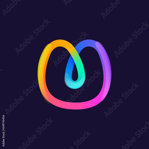 Letter U logo. Rainbow gradient one line icon. Overlapping multicolor emblem with glossy shine.