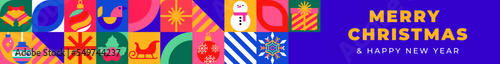 Christmas and New Year banner in mosaic style.
Horizontal Christmas header for website template.