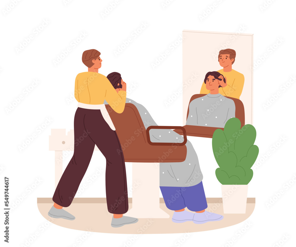 Professional barber doing hairdo to male client in barbershop. Hairstylist work in hairstyle salon Professional barber doing hairdo to male client in barbershop. Hairstylist work in hairstyle salon