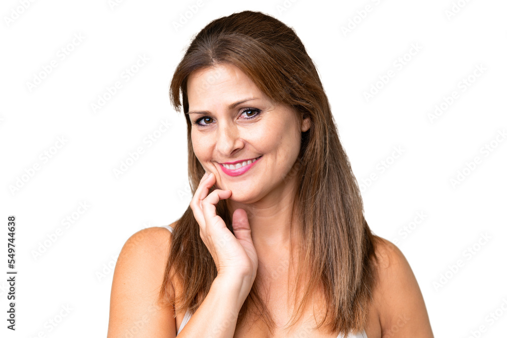 Middle age woman over isolated background . Portrait Middle age woman over isolated background . Portrait