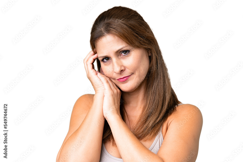 Middle age woman over isolated background . Portrait Middle age woman over isolated background . Portrait
