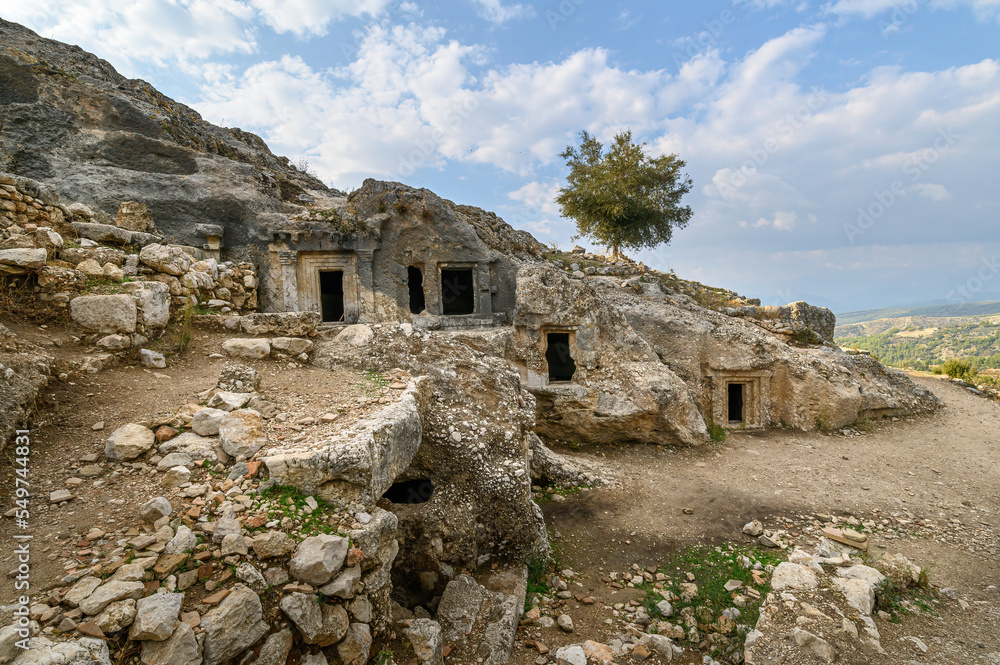 Tlos ruins and tombs, an ancient Lycian city near the town of Seydikemer, Mugla, Turkey. 