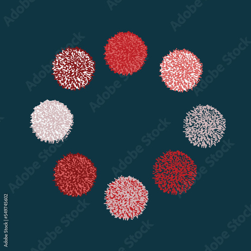 Christmas Frame Vibrant Birthday Party  Circle Set and Round Backdrop Background. Great for handmade cards, invitations, wallpaper, packaging, nursery designs. Minimalist abstract background, pompom.