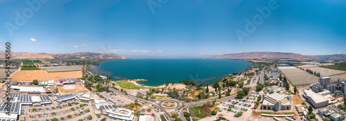 Panoramic aerial View of a lake, Sea of Galilee, Jordan Valley, Israel. photo