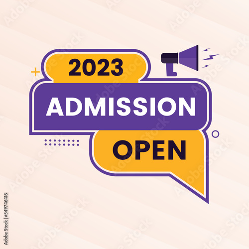 2023 admission open sticker or label design for poster and banners with Loudspeaker or megaphone