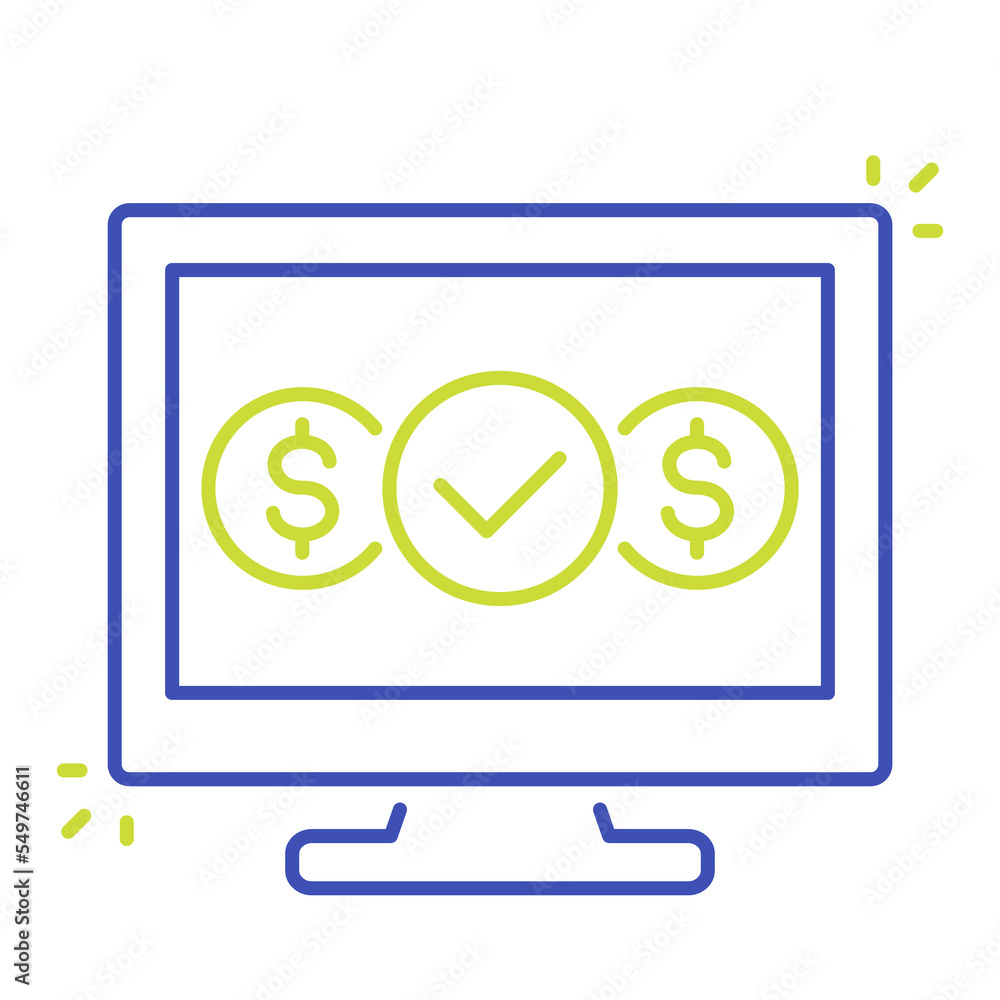 internet banking, completed payment line icon internet banking, completed payment line icon