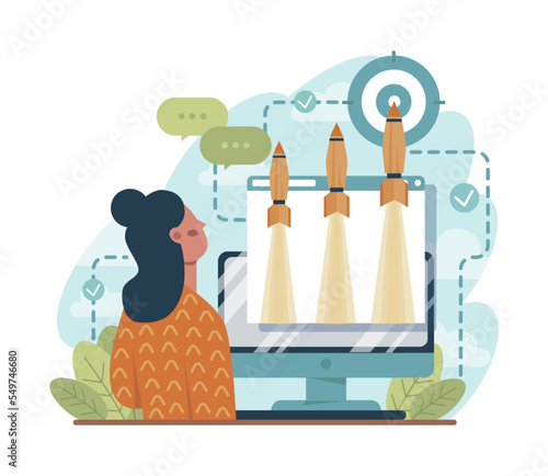 Rocket launch concept. Business start up or succesful project progress