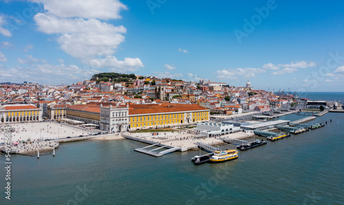 Panoramic aerial view of Lisbon with ferry station, Portugal. photo