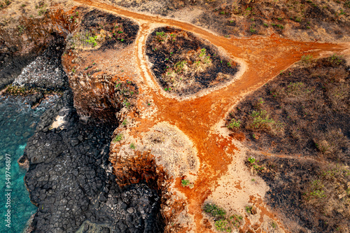 Aerial view of a colorful cliff, forming abstract shapes, Albion, Mauritius. photo