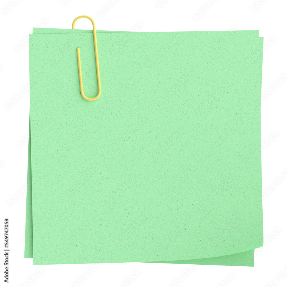 Note paper with paper clip. 3D illustration. Note paper with paper clip. 3D illustration.
