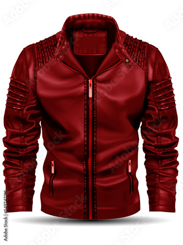 Realistic red jacket leather for men on white background vector