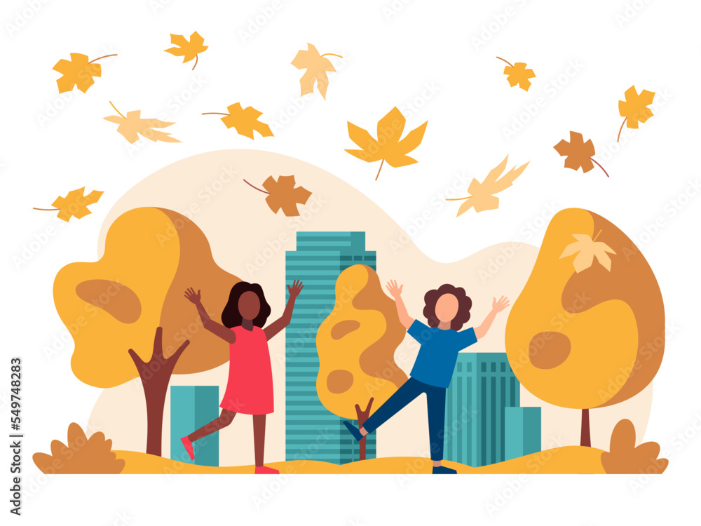 Fototapeta premium people rejoice in autumn, fall vector illustration