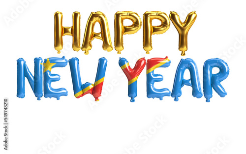 3d illustration of happy new year letter balloons with Congo flag color isolated on white background