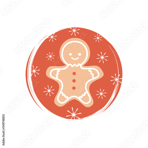 Cute gingerbread and snowflakes icon vector, illustration on circle with brush texture, for social media story and highlights