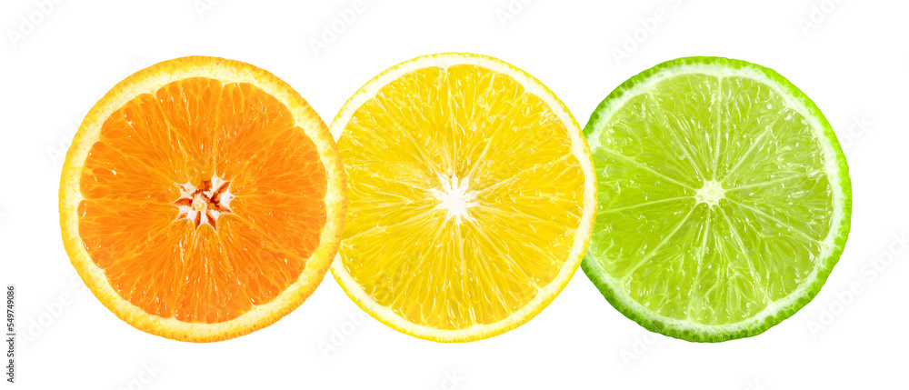 Obraz premium Orange lemon lime slice isolated on transparent png