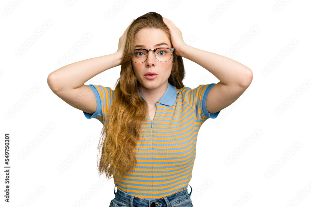 Young caucasian redhead woman isolated being shocked, she has remembered important meeting. Young caucasian redhead woman isolated being shocked, she has remembered important meeting.