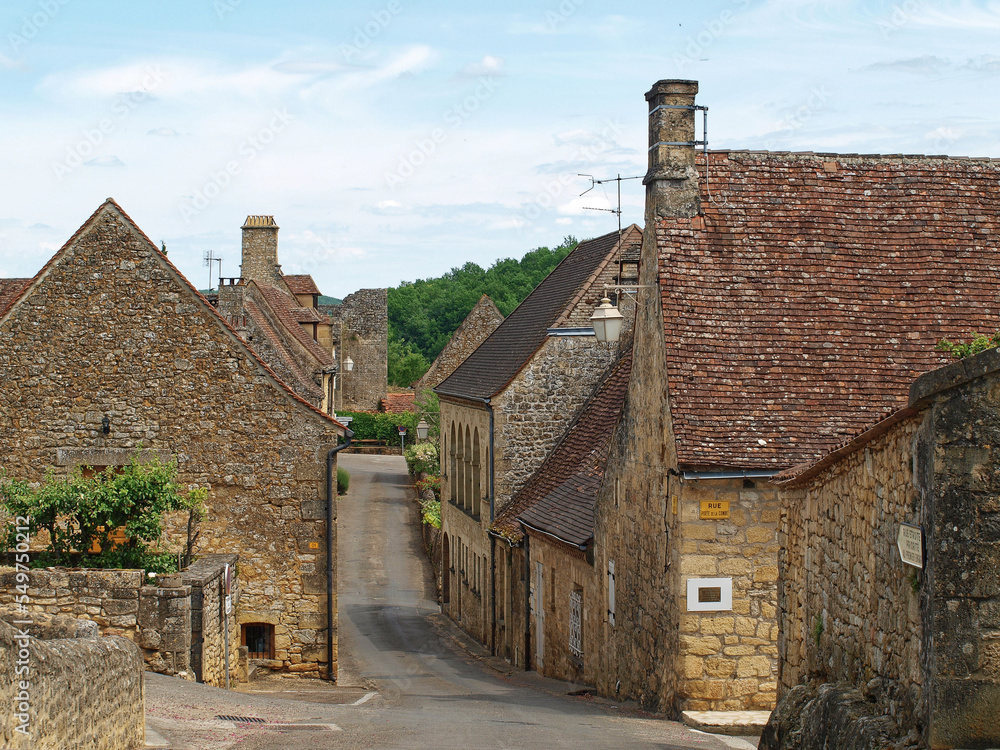 Domme in Dordogne. Royal Bastide and fortified village in Périgord Noir with narrow streets and traditionnal perigordian houses