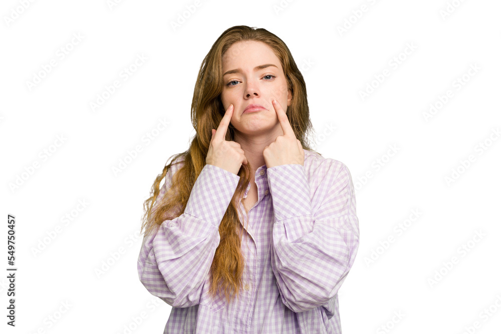 Young caucasian redhead woman isolated crying, unhappy with something, agony and confusion concept. Young caucasian redhead woman isolated crying, unhappy with something, agony and confusion concept.