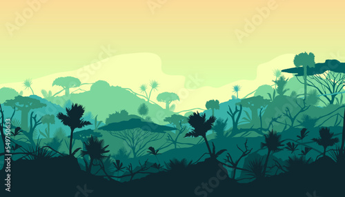 Jungle forest or amazon rainforest, vector banner.