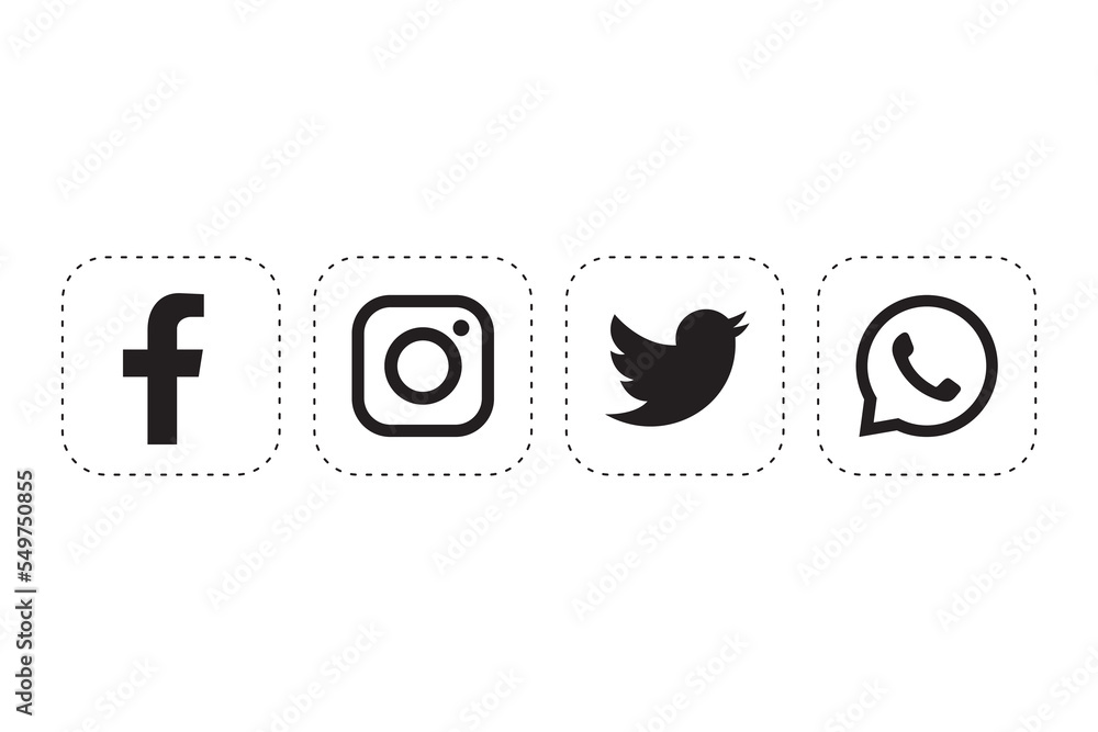 Facebook, instagram, twitter and whatsapp icon Stock Vector | Adobe Stock